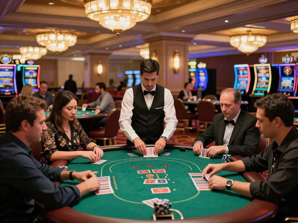 Players enjoying poker at an upscale venue while streaming okwintv for live sports coverage.