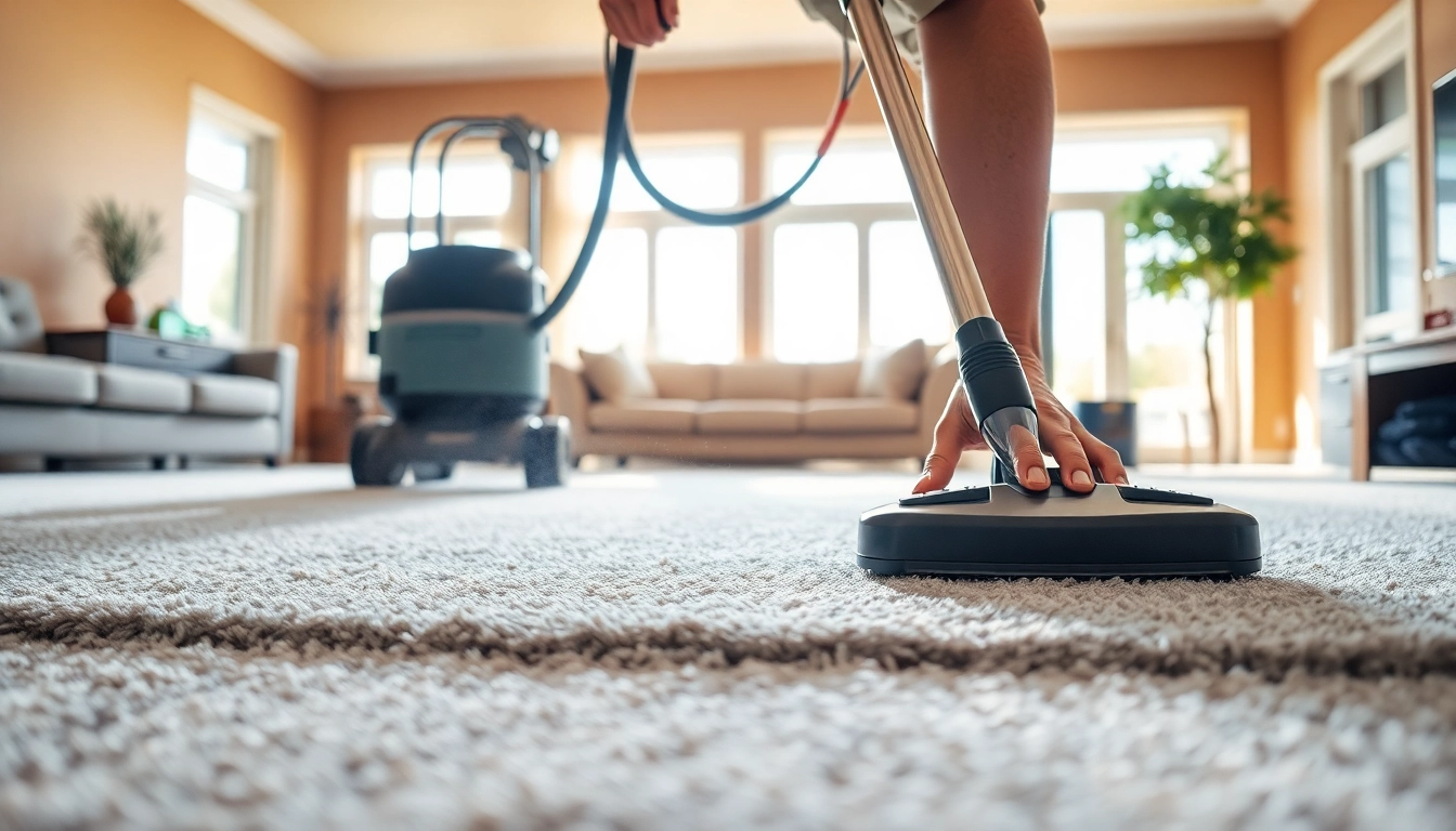 Carpet cleaning specials showcased with a professional cleaning technician in action.
