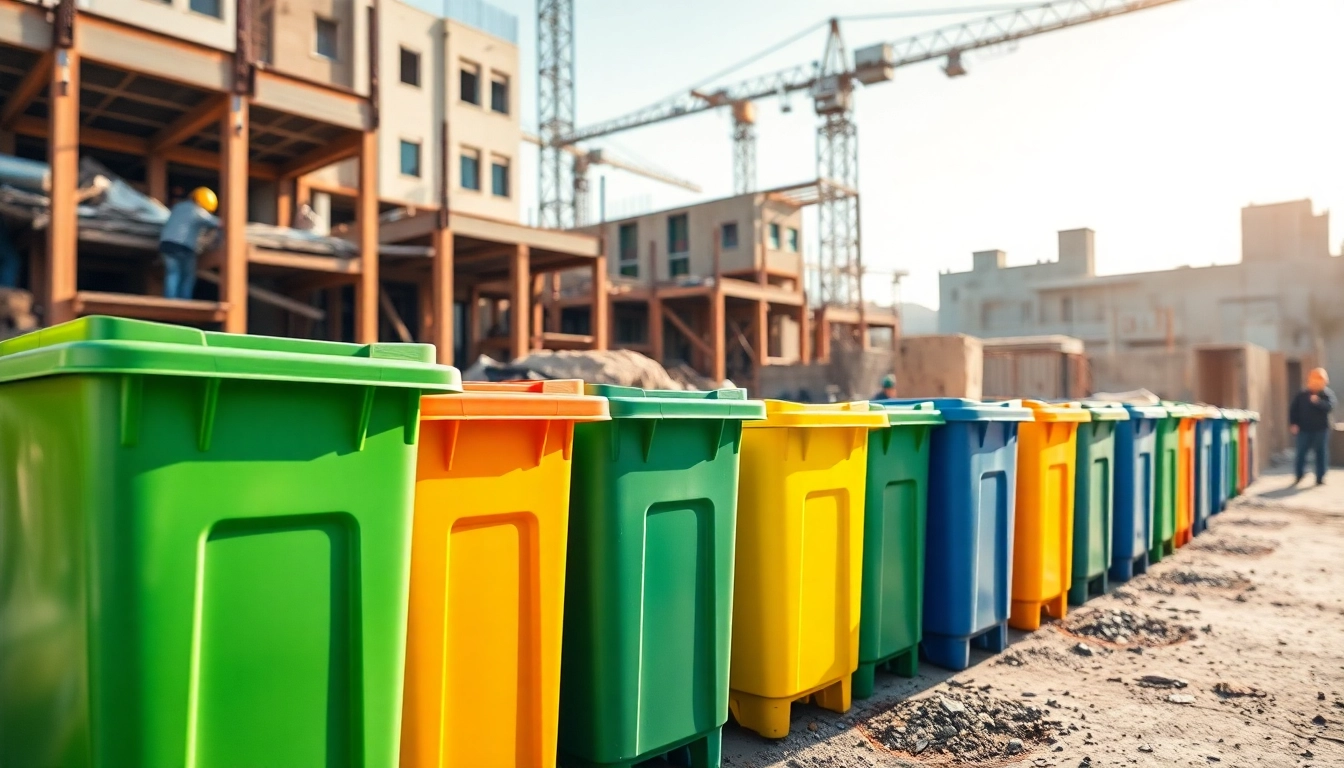 Efficient disposal bins rental showcased in a vibrant construction scene.