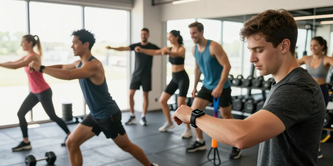 Melihat pengguna menggunakan https://www.polarfitbitshop.com/fitbit-luxe/ saat berolahraga dalam suasana gym yang ceria, memperlihatkan aktivitas menyenangkan dan kebugaran.