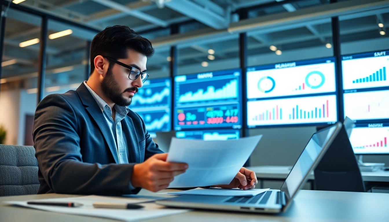 Evaluate Federal and State contracts in a professional office with a consultant reviewing necessary documents.