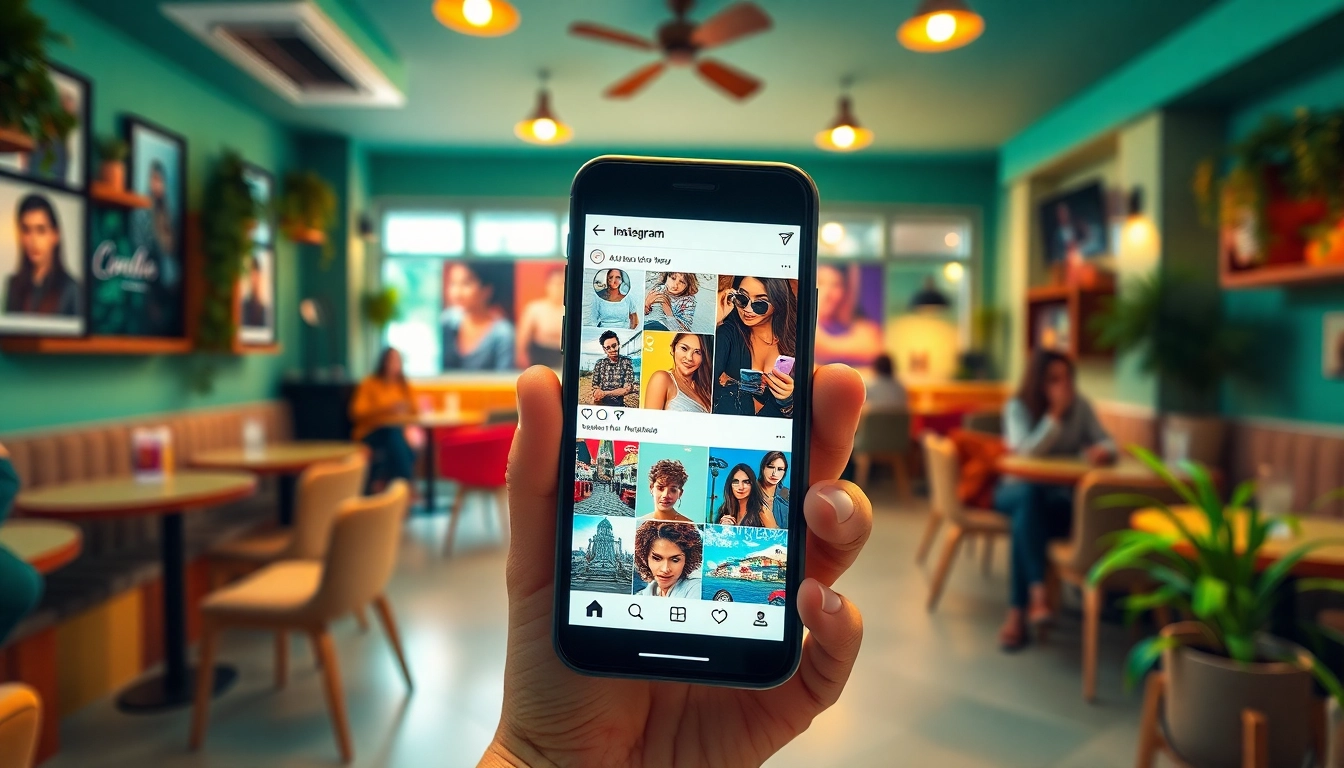 トレンディなカフェでスマートフォンを使う インスタ エロ垢 をフィーチャーした、魅力的なSNSシーン。