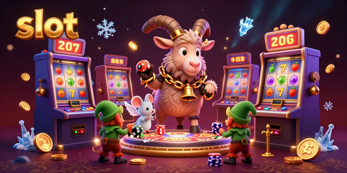 Spin slot reels with festive 3D characters, grabbing attention at a vibrant casino.