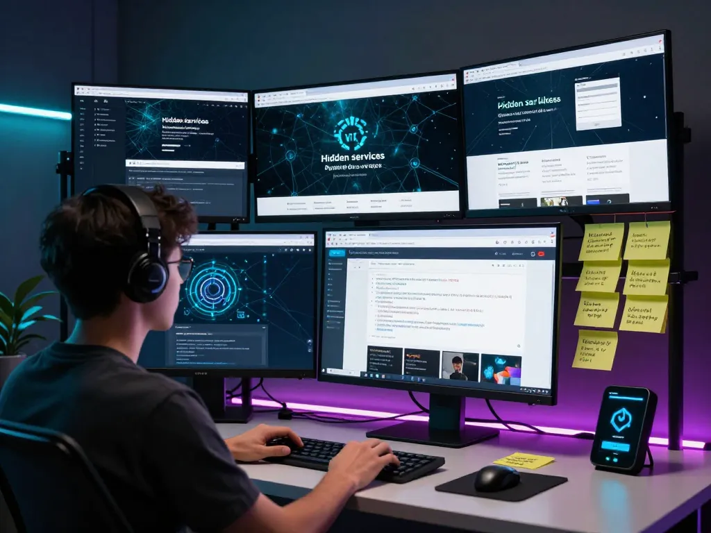 Engaging workspace highlighting hidden wiki links through Tor browser and dark web navigation.