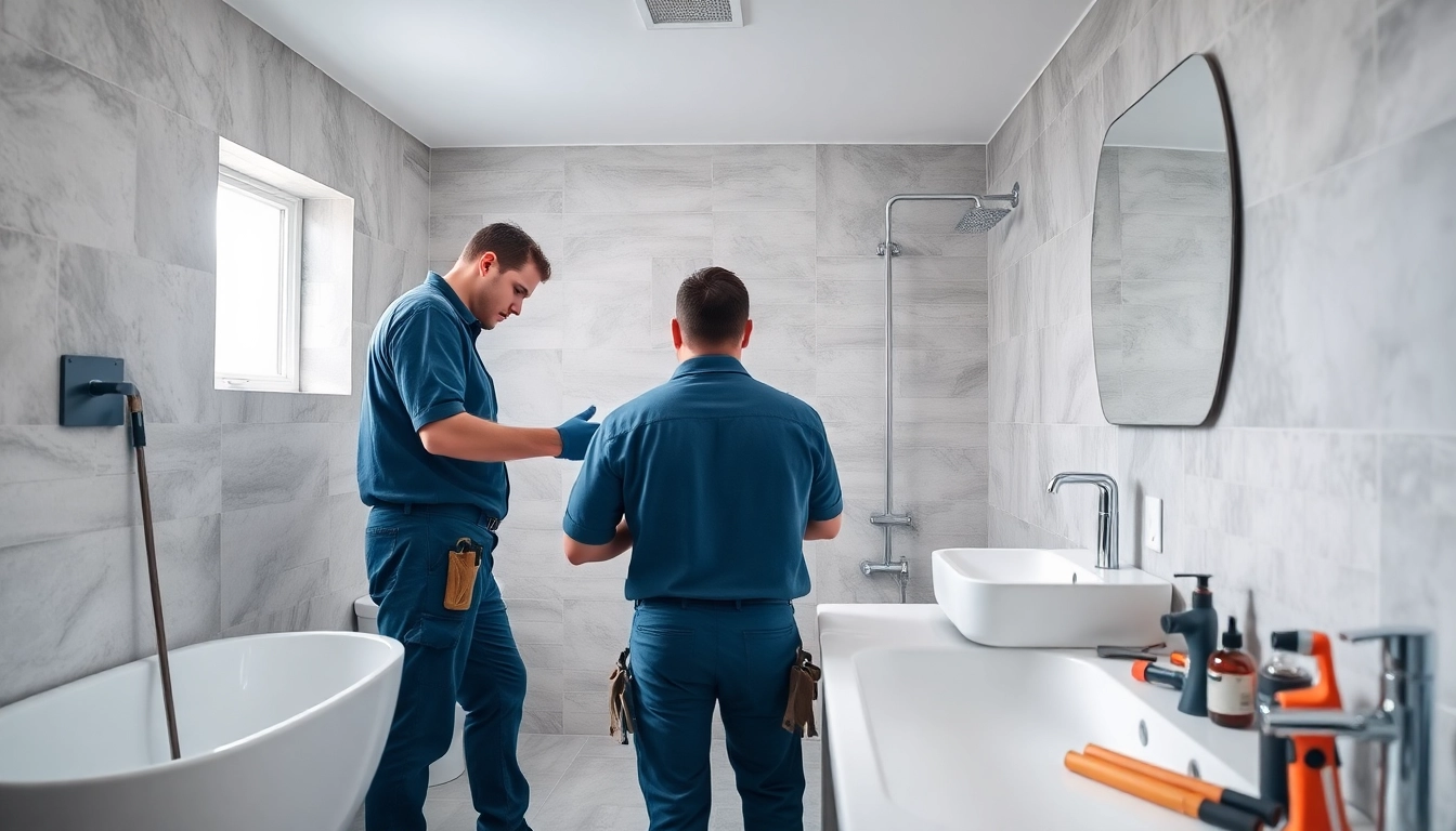 Die Installation von sonni sanitär Systemen durch Fachtechniker in einem modernen Badezimmer.