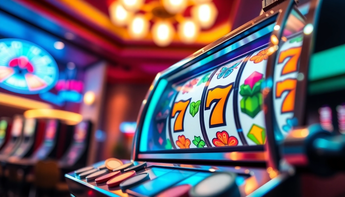 Engaging Online slots Uk gaming experience featuring vibrant slot machine reels and casino ambiance.