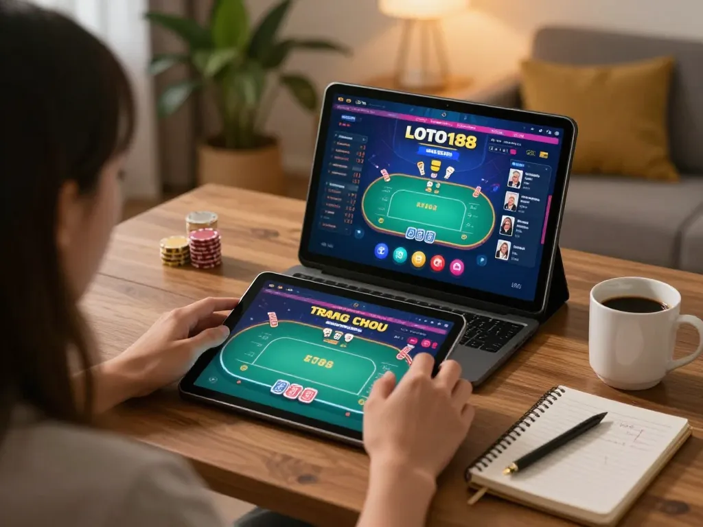 Engaging LOTO188 TRANG CHỦ online poker gameplay experience at home, showcasing strategy and comfort.
