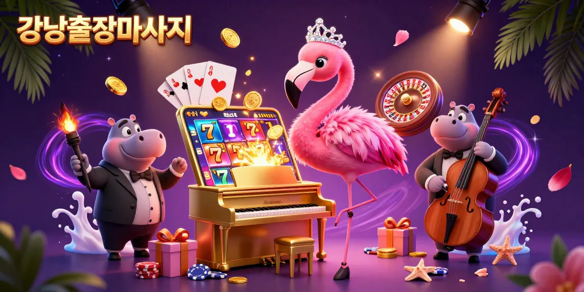Engage in 강남출장마사지 fun with a vibrant casino scene showcasing a flamingo singer and hippo bassist.