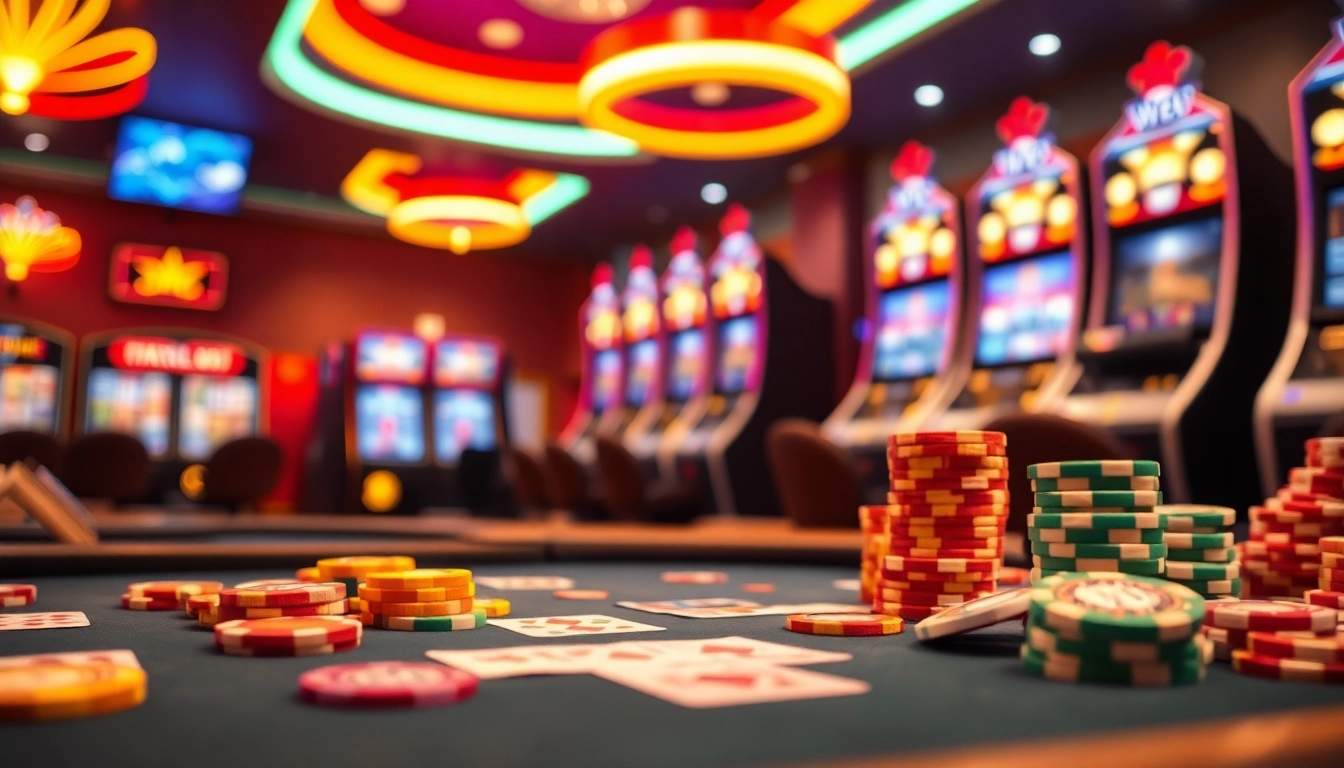 Experience thrilling gameplay at Vegas hero casino with vibrant gaming tables and neon lights.