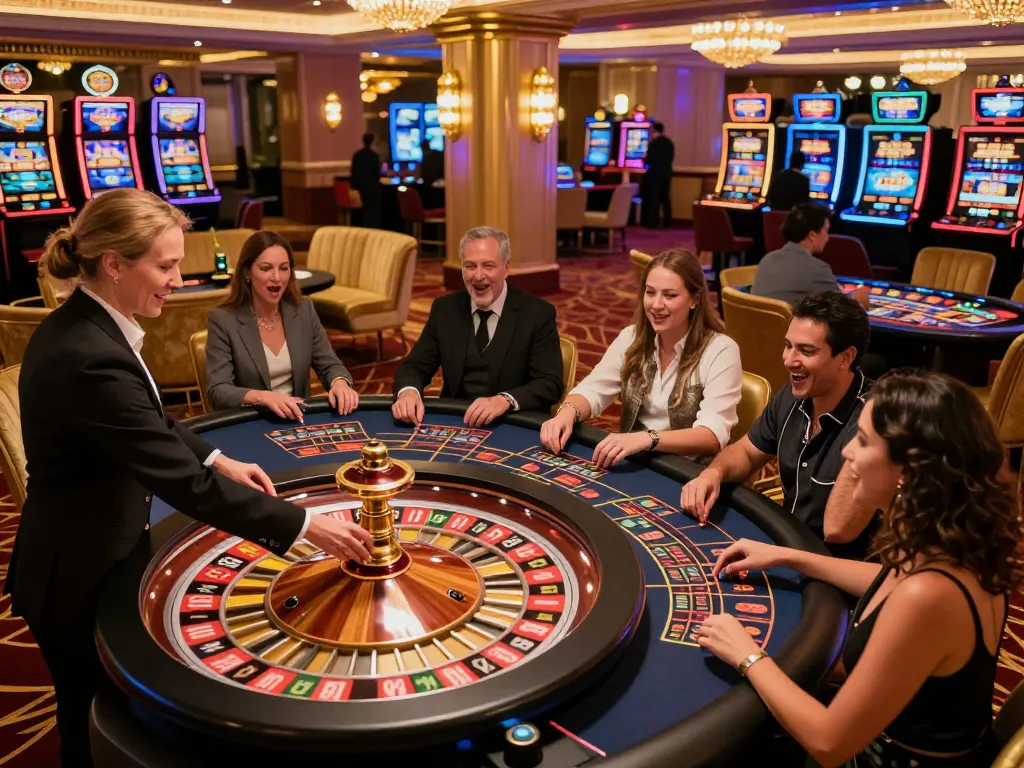 Players enjoying roulette at the manclub casino with a lavish decor and vibrant atmosphere.
