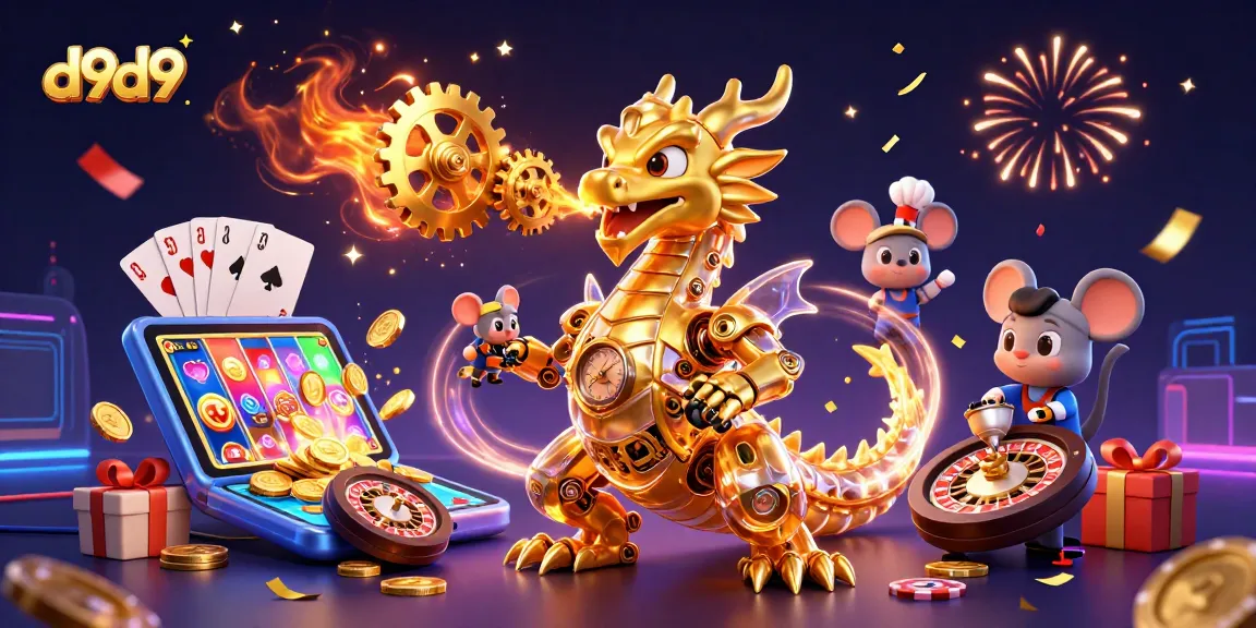 Napakalakas na d9d9 dragon naglalabas ng mga ginto, kasama ang masayang mouse engineer, sa isang masayang eksena ng casino.