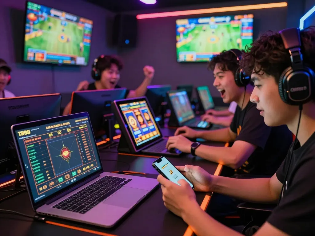 Players enjoying diverse games on the TR88 online platform, focused on sports betting and casino slots.