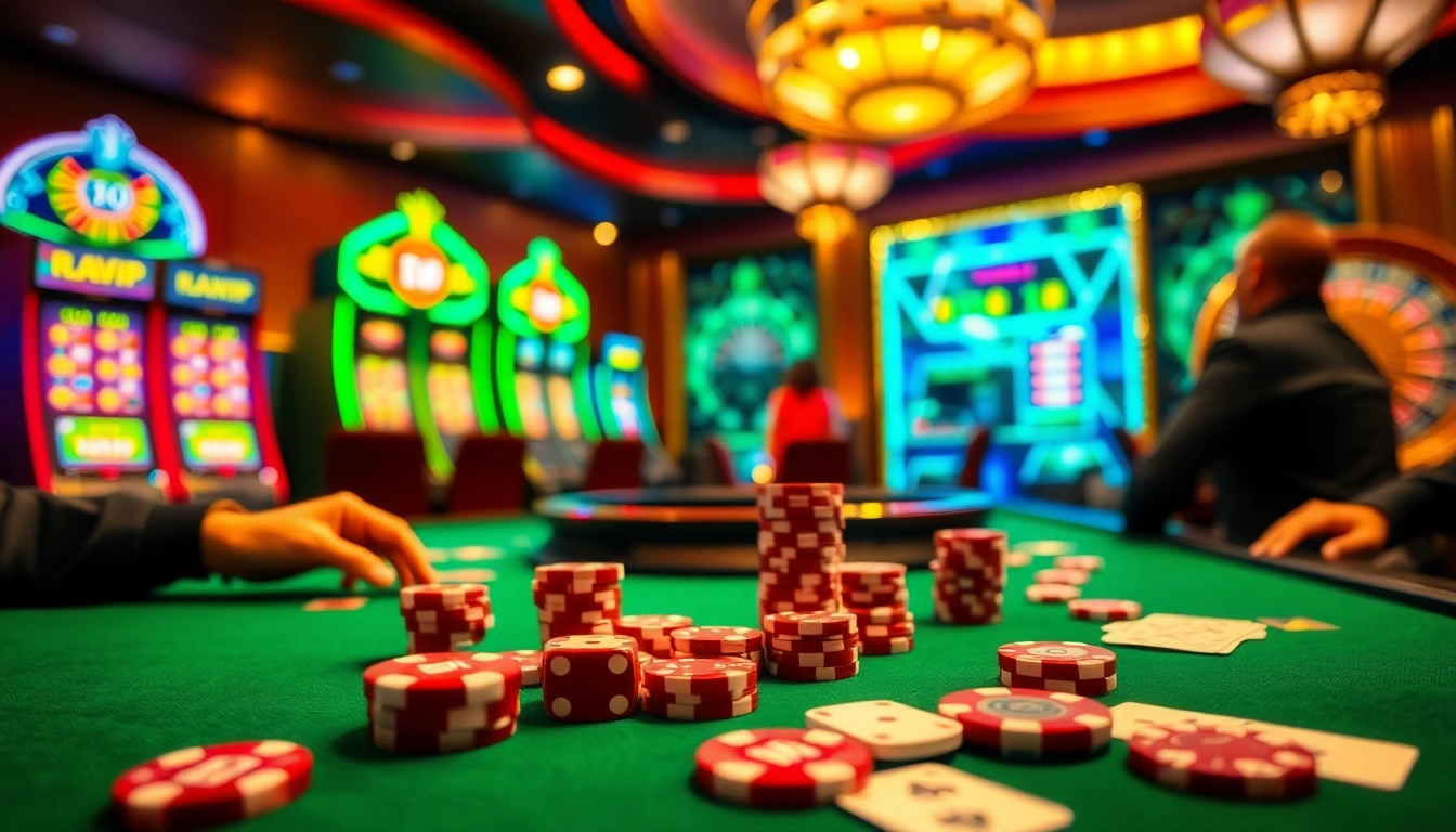 Experience the excitement of rikvip with vibrant casino tables and vibrant gaming elements.