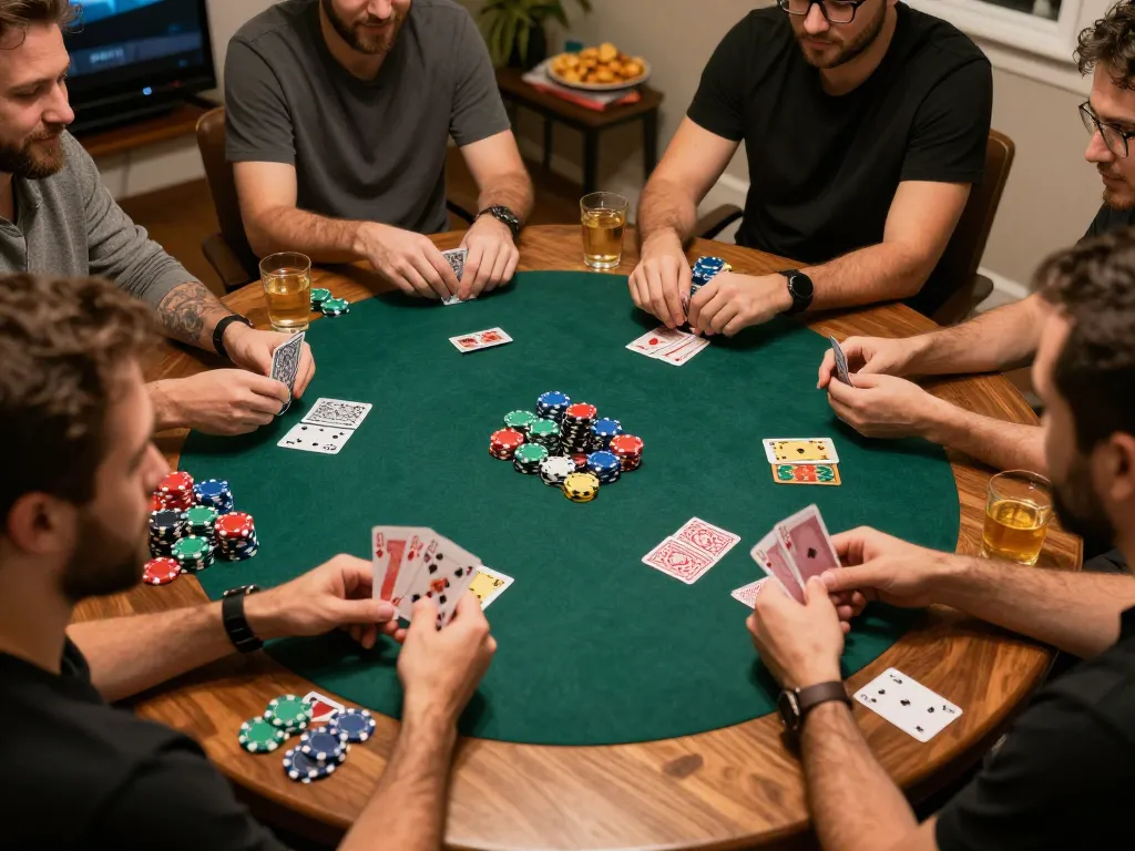 Players enjoying a lively poker game at home, showcasing DA88 strategy and engagement.