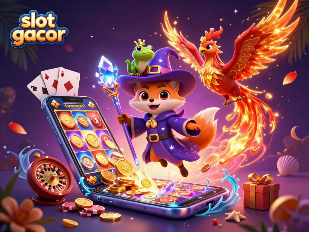Engage with thrilling slot gacor action in this colorful 3D casino illustration.