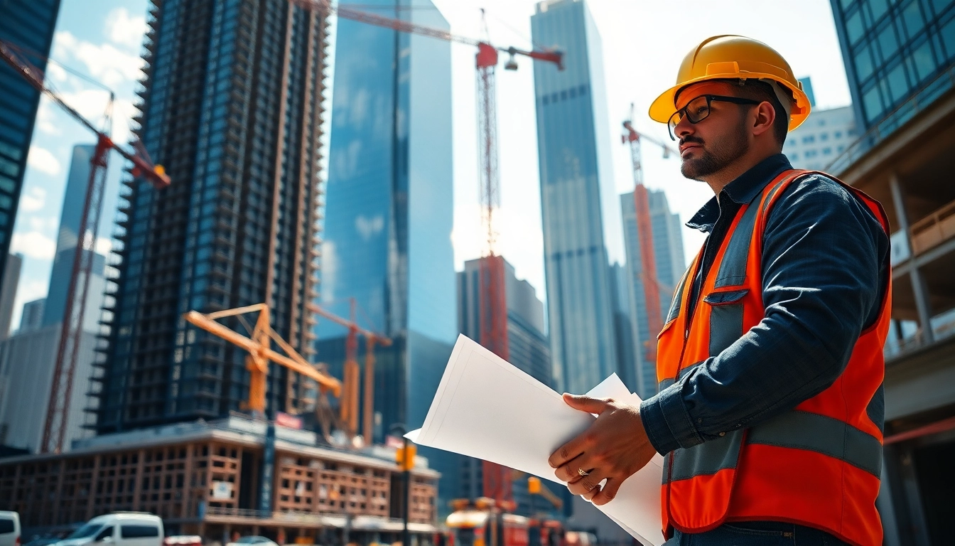 Dynamic view of New York City Commercial General Contractor supervising an urban construction project.