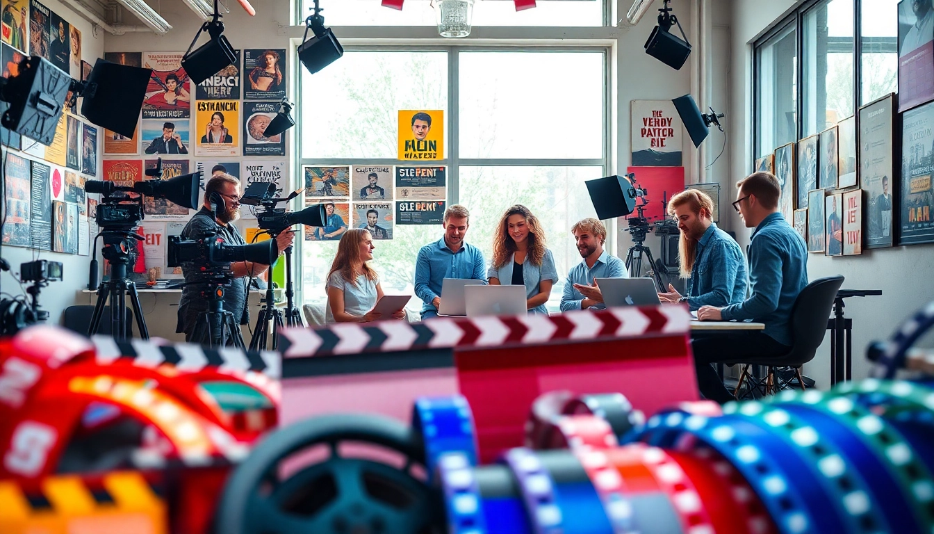 Team collaborating in a video production Edmonton studio with vibrant creativity.