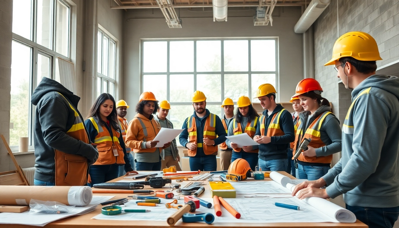 Students learning in construction trade schools in texas with hands-on training tools and instructor guidance.