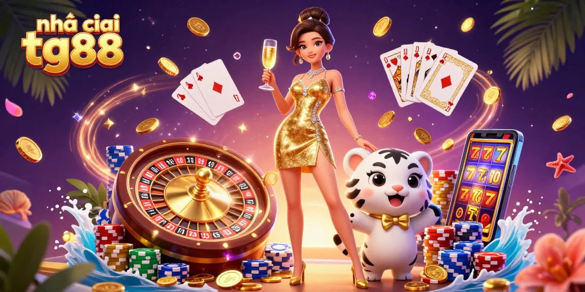 Play exciting games at Nhà cái tg88 with a glamorous 3D woman and lucky tiger cub, featuring dynamic casino elements.