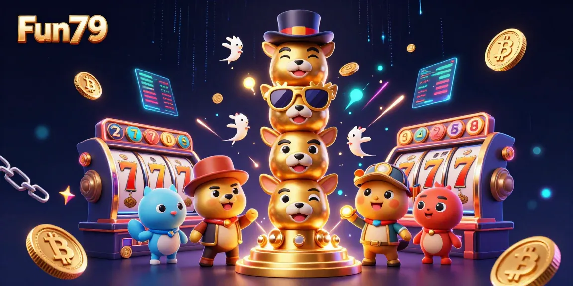 Engage with Fun79's vibrant gaming universe featuring a lively totem and dynamic slot elements.