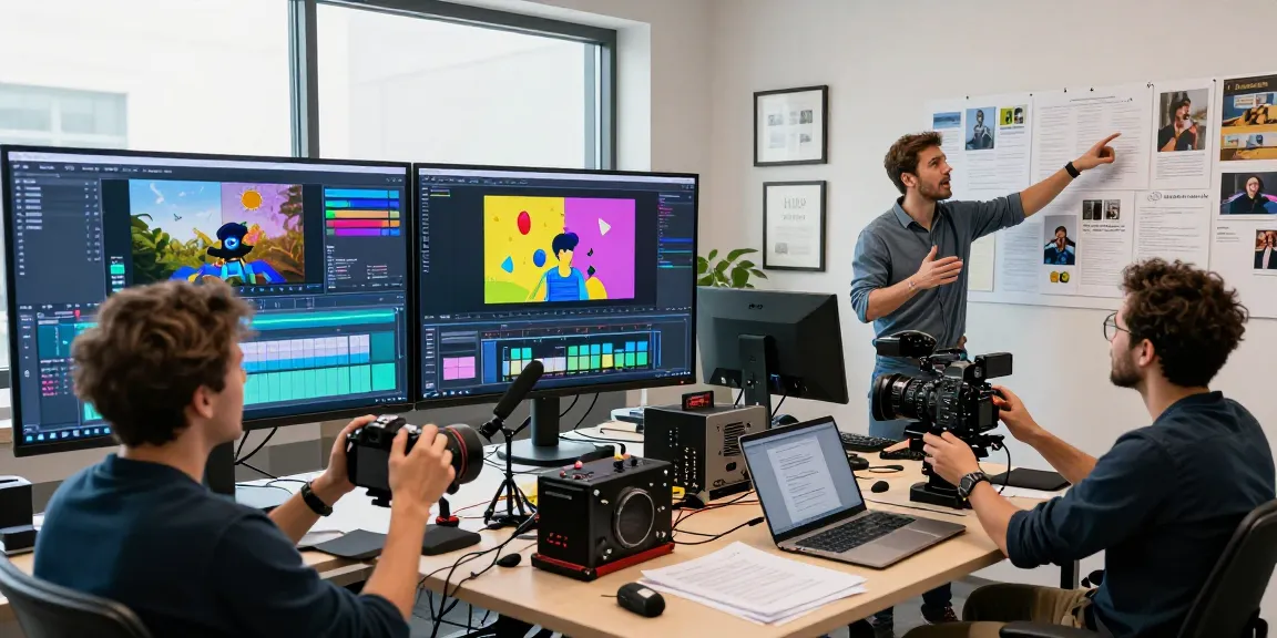 Dynamic collaboration at Dreambox Studio Singapore with creative team discussing video projects.