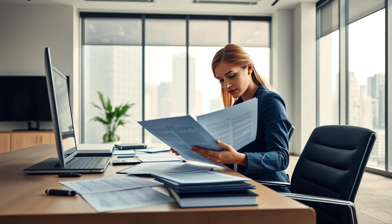 Analyze federal and state contracts with a professional in a modern office setting.