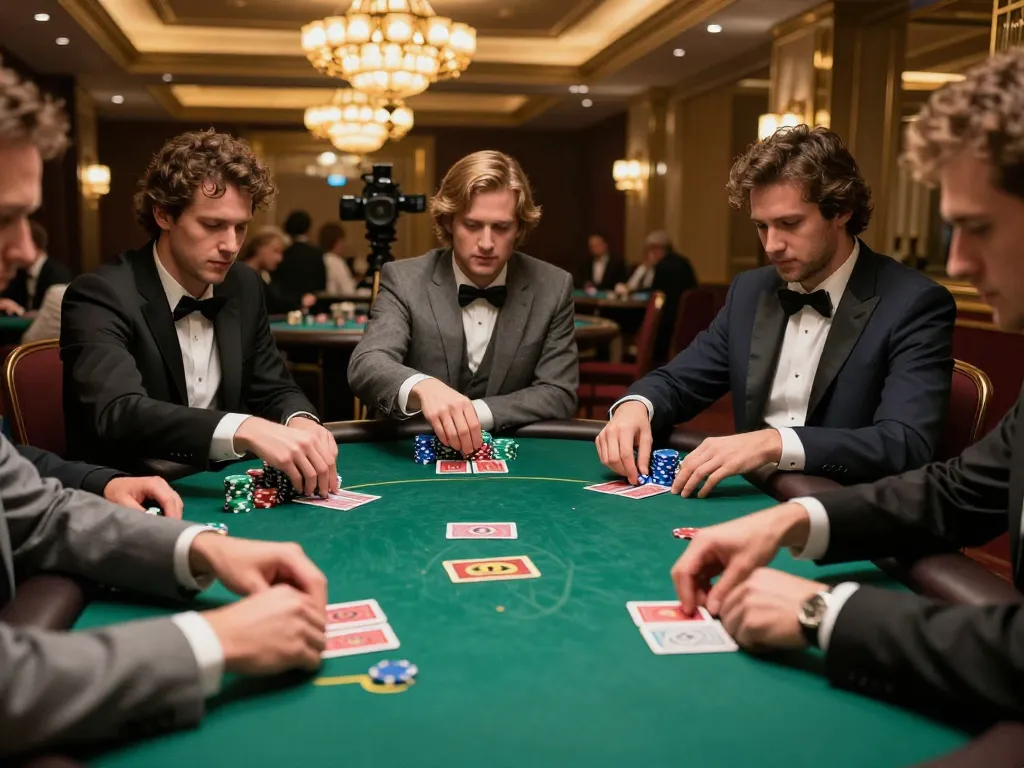 Engaging poker game at ATQ casino table featuring players strategizing their bets with chips and cards.