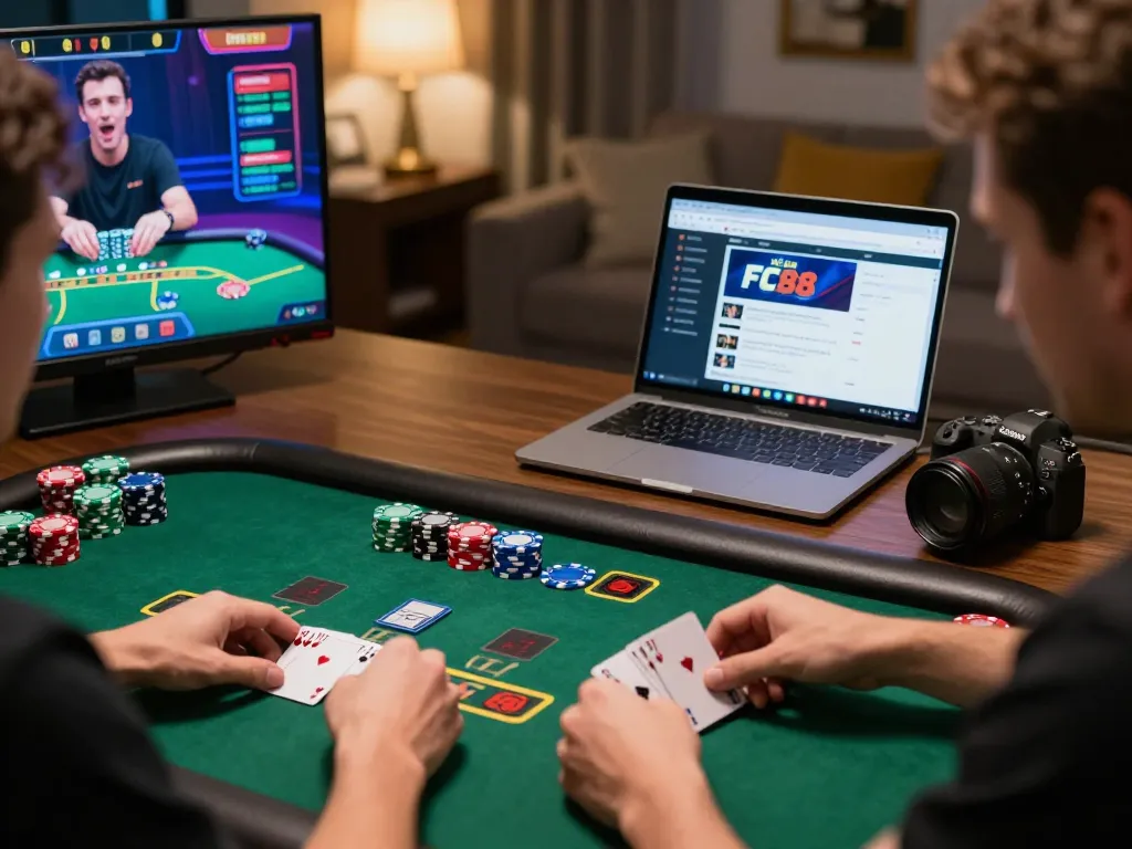 Player enjoying live dealer blackjack on Nhà cái FC88 platform, dynamic gameplay moment