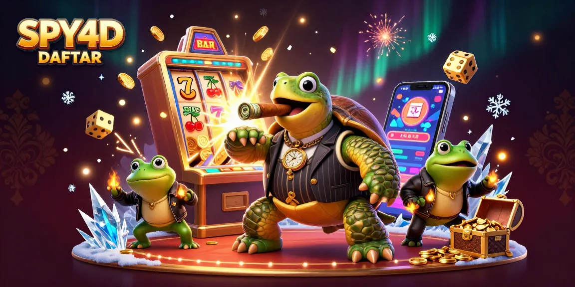 Bermain SPY4D DAFTAR dengan karakter penyu gangster dan elemen kasino meriah.