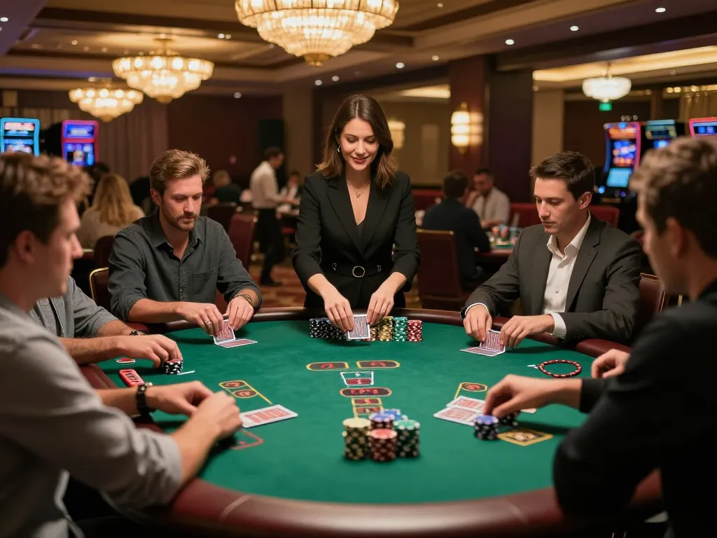 Players assessing their hands as they engage in a thrilling game of blackjack at a casino table, featuring tr88 game dynamics