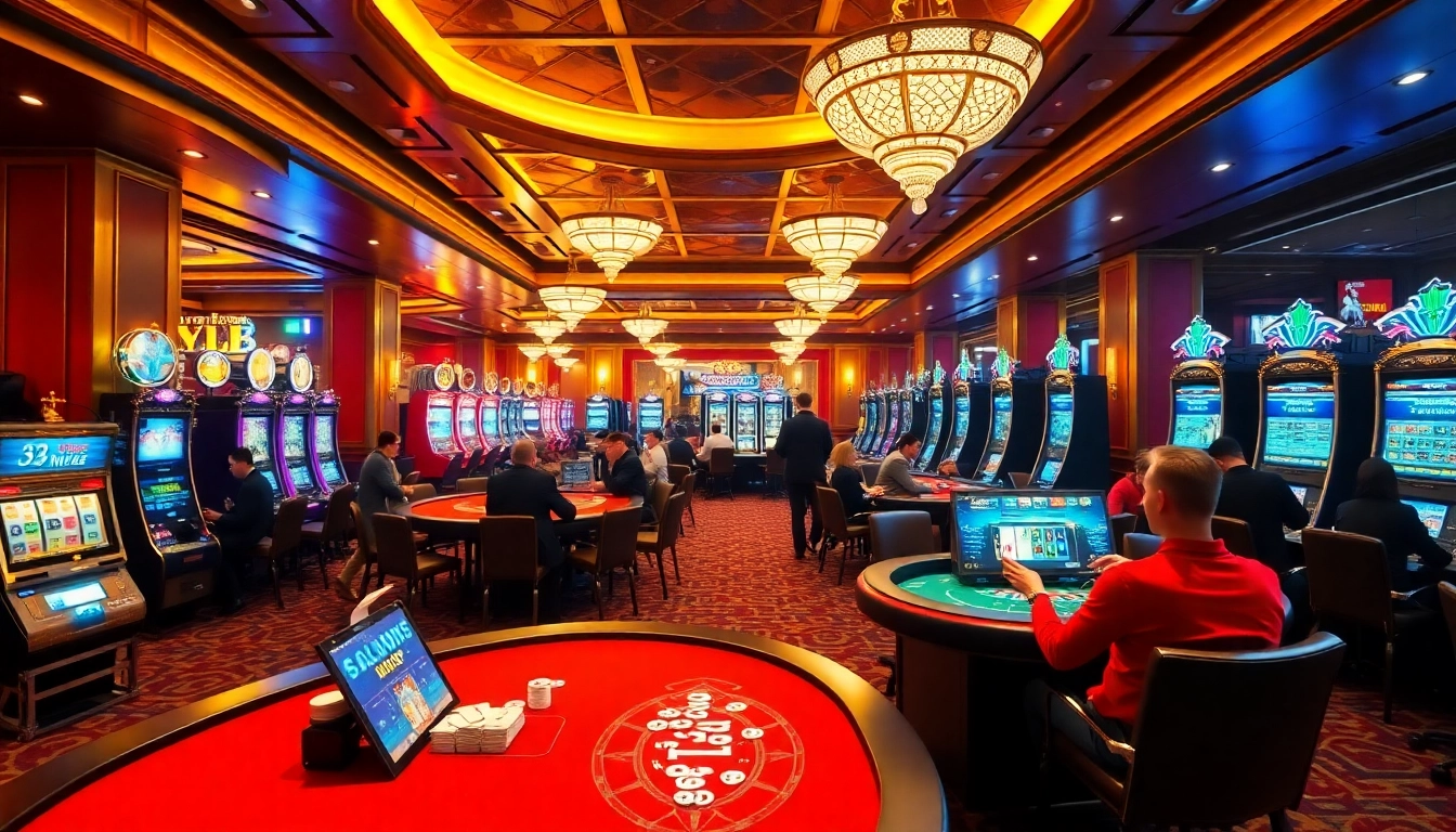 Vibrant casino scene highlighting online gambling elements at https://33bd.io/ with players enjoying games.