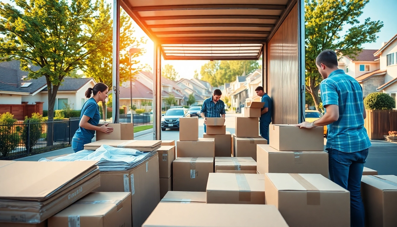 Efficient moving companies calgary team packing and loading boxes for a residential move.