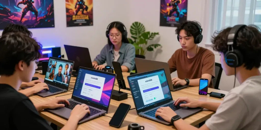 Interactive community online scene showcasing rokok88 daftar registration and gaming collaboration.