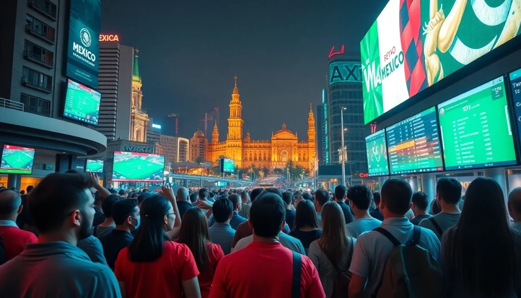 Engaging scene of best sports betting sites for Mexico with enthusiastic fans analyzing odds.