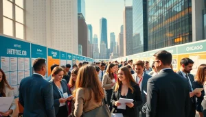 Network of applicants and employers thriving at a Chicago jobs fair showcasing opportunities.