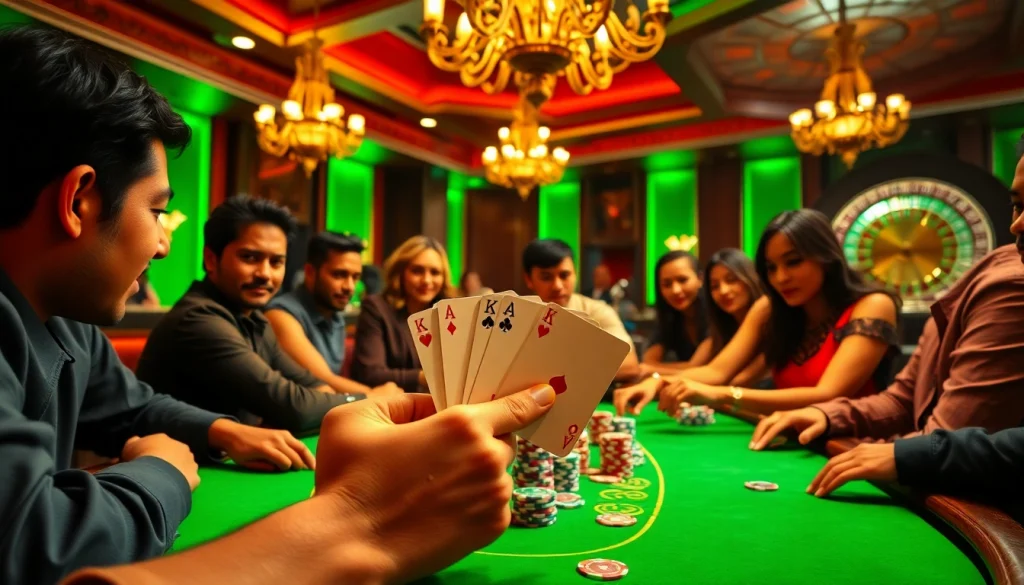 Experience high-stakes poker excitement at https://xx88casino.com/, showcasing colorful chips and intense players.