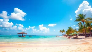 Clima em Paripueira: cena de praia pitoresca com águas turquesa e céu ensolarado.