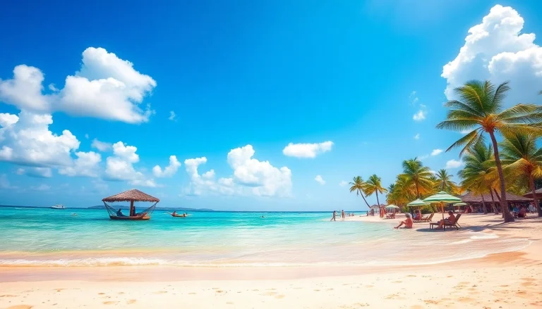 Clima em Paripueira: cena de praia pitoresca com águas turquesa e céu ensolarado.