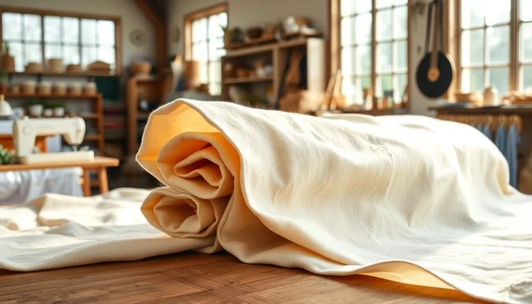 Zoom in on ongebleekt katoenen stof met natuurlijke textuur en creatief atelier.