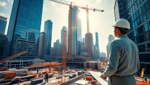 Manhattan Commercial General Contractor at a busy construction site with workers and equipment.