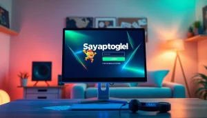 Masuk ke sayaptogel login dengan antarmuka digital yang menarik di ruang kerja modern.