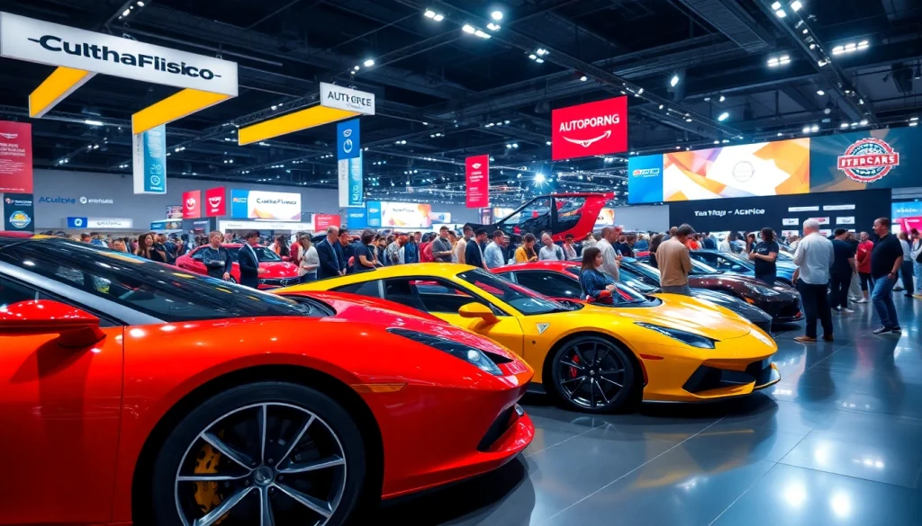 View of an Auto Cars Show featuring various vehicles and an enthusiastic crowd.