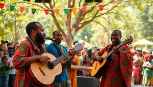 Kora live performance with musicians engaging an energetic audience in a festival atmosphere.