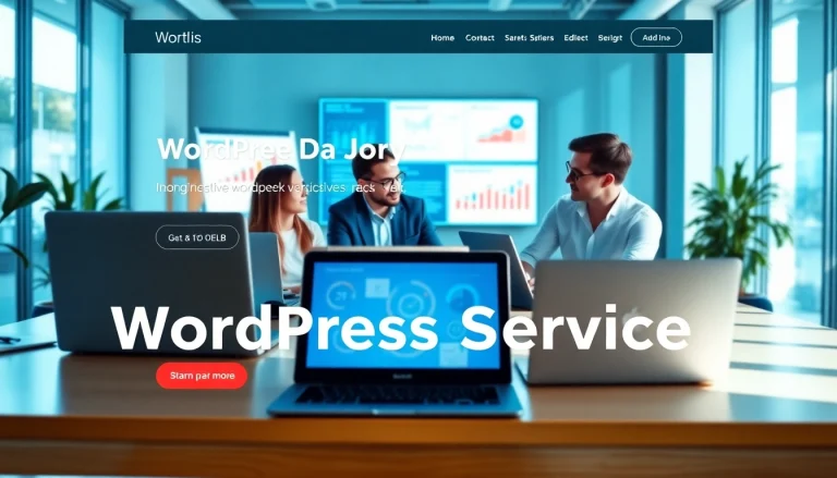 Showcasing wordpress services in a collaborative office environment with professionals.