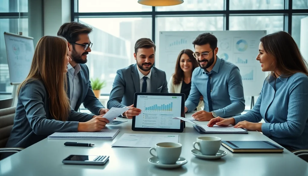 Team discussing startup accounting firm strategies in a modern office setting.