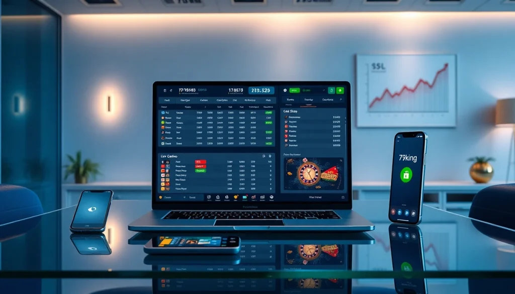 Painel de jogos de azar online 79king em laptop com apostas seguras e ícone de aplicativo