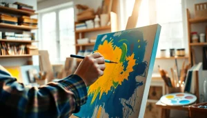 Canvas verfwerkt door een kunstenaar in een inspirerende, goed verlichte studio.