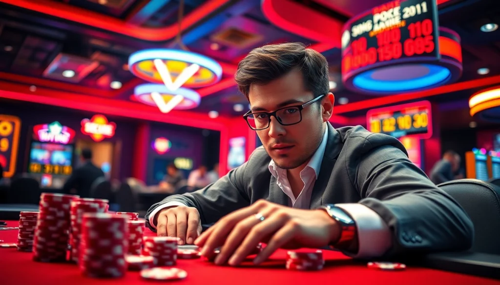 Menang di permainan diantogel dengan suasana kasino yang bersemangat dan berwarna-warni.