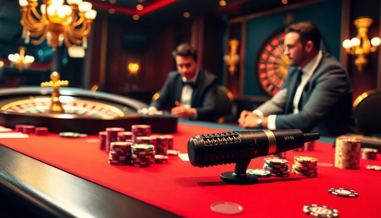 Gamblers strategizing at a poker table with MV88 microphone highlighting modern gaming.