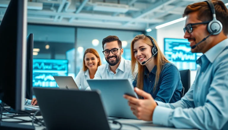 IT Support for Businesses team collaborating in a modern office with technology and teamwork.